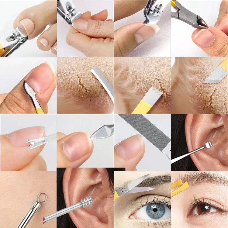 Tagliaunghie Set Professionale - Grooming Kit Strumenti per Manicure E Pedicure 16Pcs Con Lussuosa Custodia Da Viaggio in Pelle(Giallo)