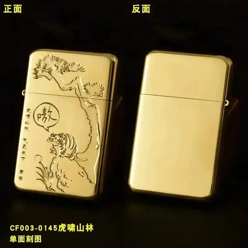 Exquisite Brass Kerosene Lighter Slim Windproof Vintage Grinding Wheel Ignition Lighter Cigarette Accessories Men&