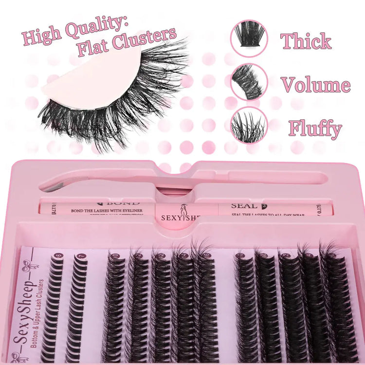 Eyelash Clusters Kit Fluffy Individual Eyelash Extensions With Lower Lash DIY Lash Extension Kit Lash Bond and Seal HASHTAG