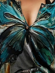 Butterfly Print V-Neck Tank Top - Flattering Sleeveless Design for Stylish Summer Wear - Womens Casual Clothing Essential HASHTAG