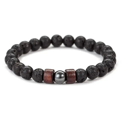 8mm Volcanic Stone Bracelet for Men Lava Wooden Beads Bracelet Tibetan Buddha Male Wrist Chain Jewelry Handmade Elastic Bracelet