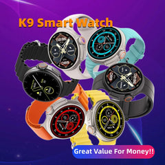 New K9 Smart Watch 1.39 Round Screen Encoder True Screw Clip Wireless Charging NFC Offline And Payment Function HASHTAG BAR TABACCHI