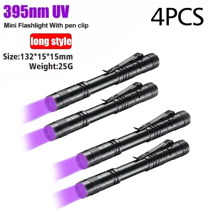 UV Flashlight 395nm Ultraviolet Torch With Pen Clip Portable AAA Batteries Used Violet Light Pet Urine Scorpion Detector UV Lamp HASHTAG