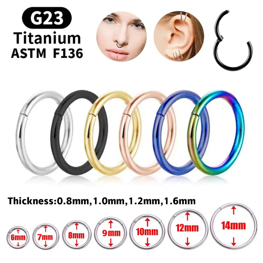 G23 Titanium Nose Rings Mixed Color Body Clips Hoop for Women Men Cartilage Piercing Jewelry Segment Lip Ear L Ring Hoop