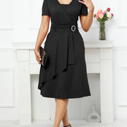 [V Neck Asymmetrical Dress] Asymmetrical V Neck Dress, Vintage Short Sleeve Slim Waist Comfy Dress, Women's Clothing Wedding/Evening dress/Occasion/Engagement/Ceremony HASHTAG