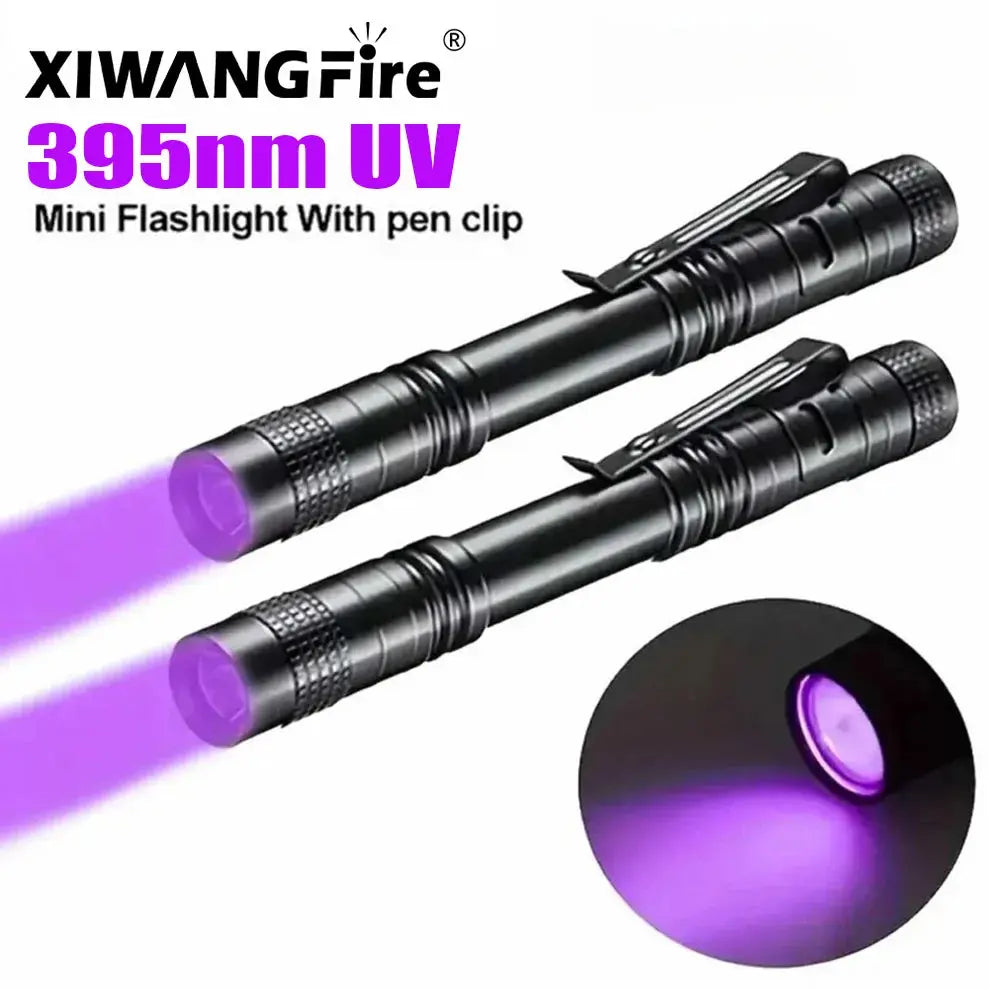 UV Flashlight 395nm Ultraviolet Torch With Pen Clip Portable AAA Batteries Used Violet Light Pet Urine Scorpion Detector UV Lamp HASHTAG