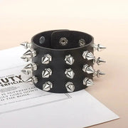 Punk Bracelet for Men Women - Goth Black Leather Wristband with Metal Spike Studded- Spike Rivets Cuff Bangle Adjustable HASHTAG