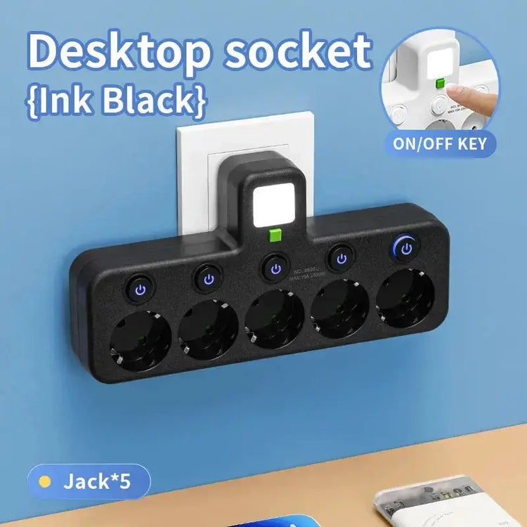 EU plug and socket, 4-pole socket, multifunctional wall plug, with or without extension cords or USB and Type-C interfaces HASHTAG