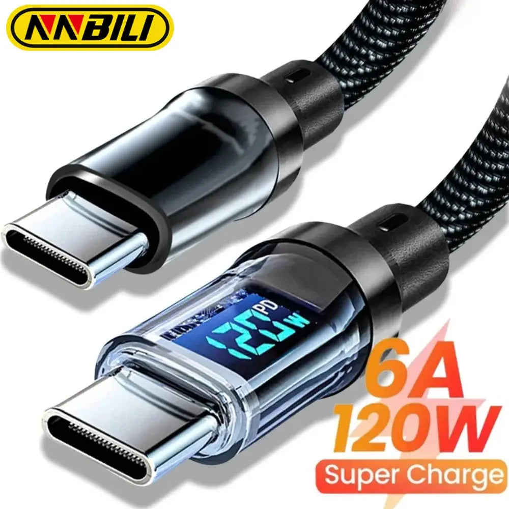 NNBILI 120W A-C and C-C Phone Super Fast Charging Cable with LED display screen, Xiaomi iPhone、 Samsung not compatible - HASHTAG