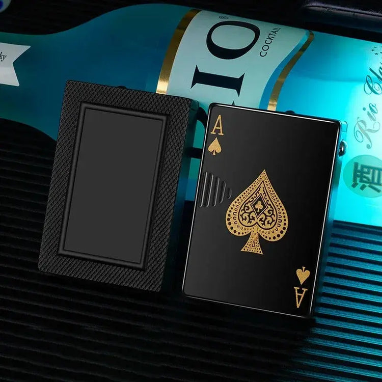 Metal poker card inflatable lighter windproof jet flame butane cool portable lighter cigarette accessories men&