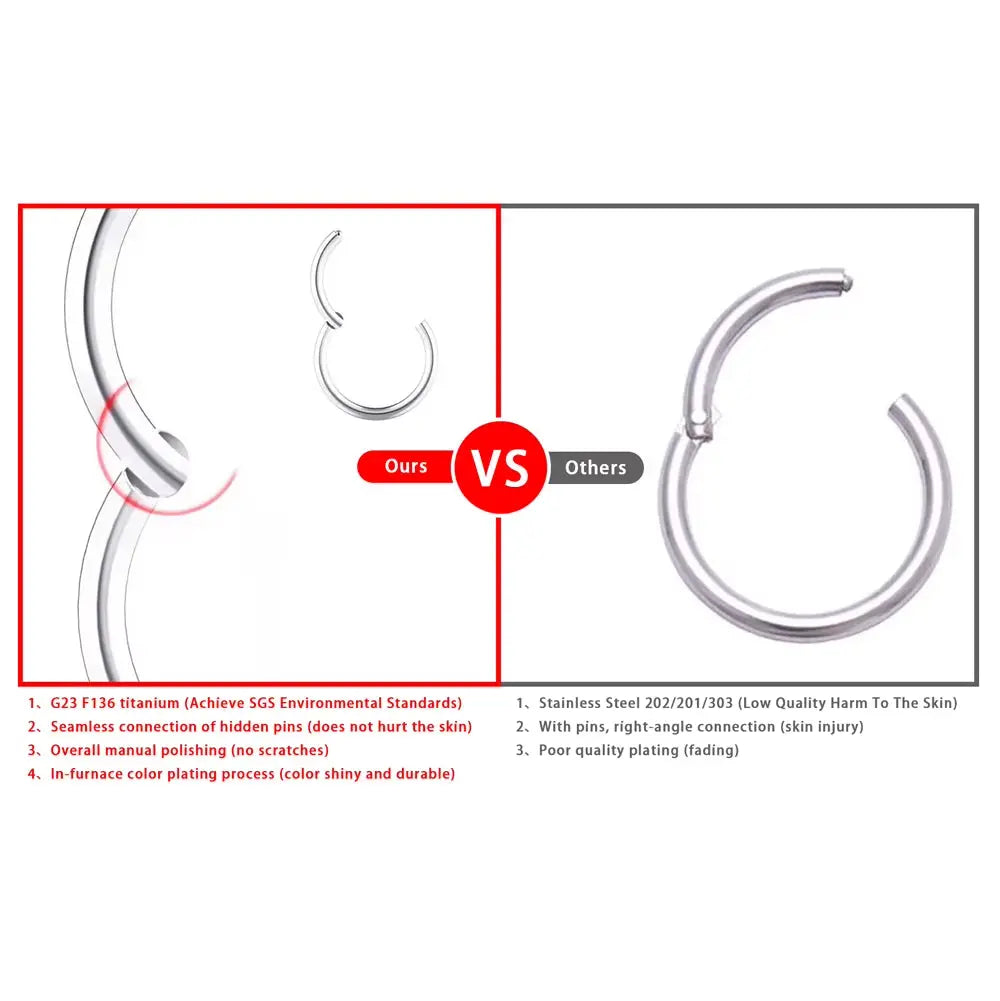 G23 Titanium Nose Rings Mixed Color Body Clips Hoop for Women Men Cartilage Piercing Jewelry Segment Lip Ear L Ring Hoop