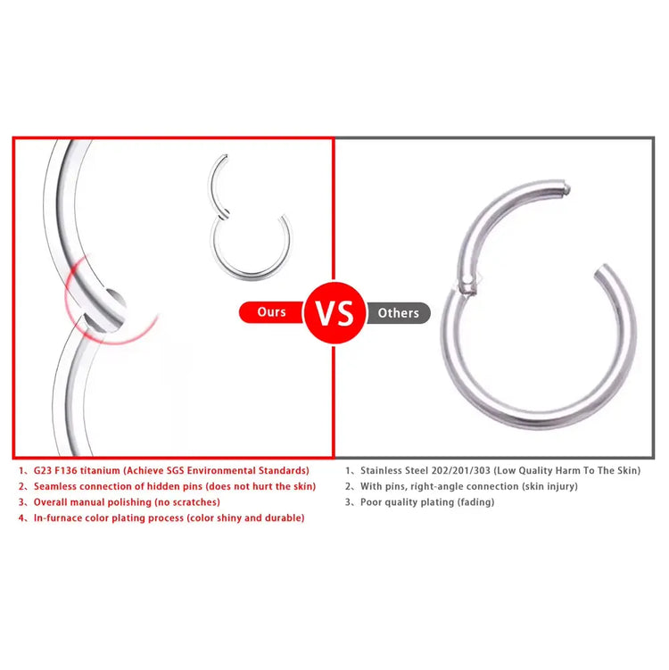 G23 Titanium Nose Rings Mixed Color Body Clips Hoop for Women Men Cartilage Piercing Jewelry Segment Lip Ear L Ring Hoop