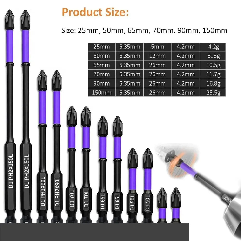 6/12 Pcs Magnetic Screwdriver Bits Non-slip Shockproof Phillips Impact Bits Hex Shank Alloy Steel Bits Suitable for Power Tools - HASHTAG