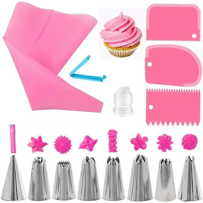Silicone Piping Bags and Tips Set Cake DIY Decorating Kit with Stainless Steel Nozzle Reusable Silicone Pastry Baking Tool