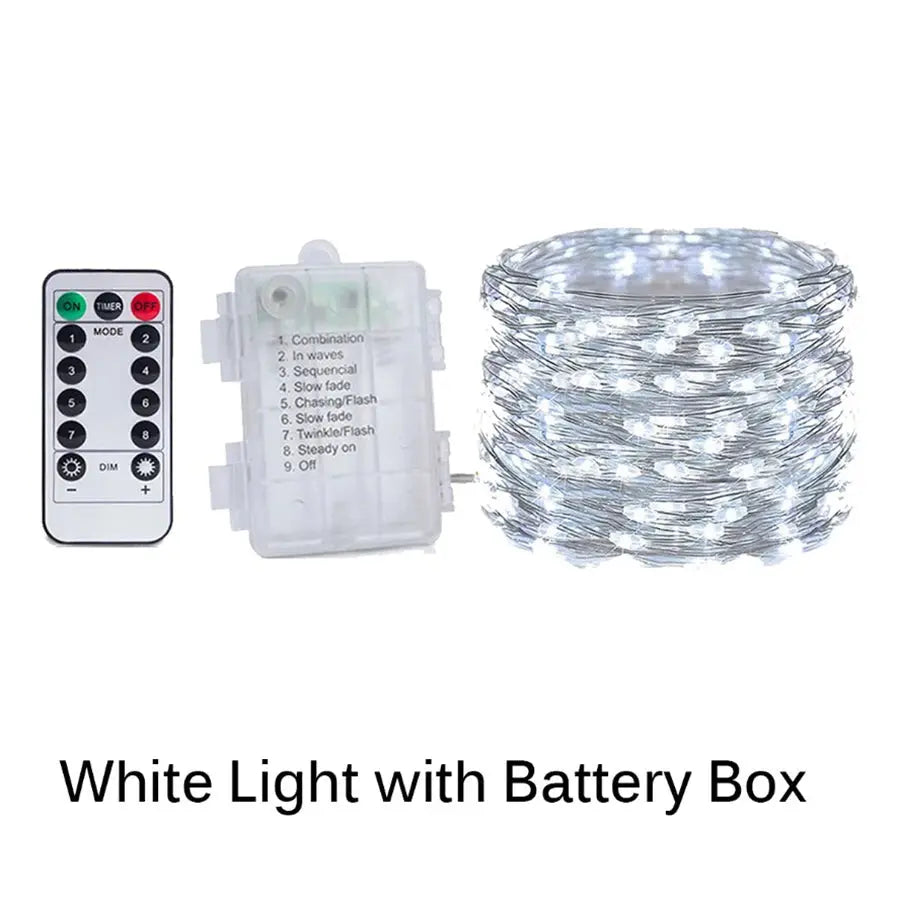 Silver Wire LED Fairy String Lights USB/Battery Box Remote Birthday Garland Christmas Lamps For Wedding Party Decor 5M 10M 20M - HASHTAG