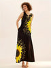Sunflower Print Keyhole Dress, Casual Crew Neck Sleeveless Maxi Dress With Pocket, Women's Clothing For Elegant Dressing HASHTAG