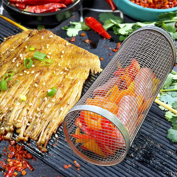 Rolling Grilling Basket Metal BBQ Barbecue Basket Netto Portable Outdoor Camping Barbecue Rack Cucina Gadgets AliExpress