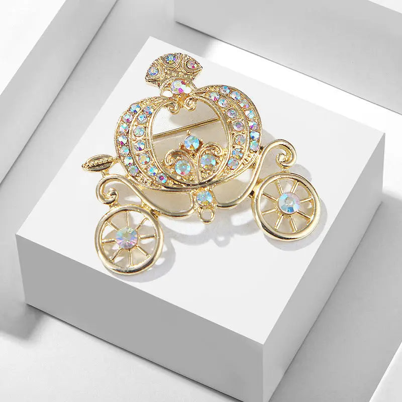 Pumpkin Car Brooch Fairy Tale Style Lanhao Gray Guniang Colorful Rhinestone - HASHTAG