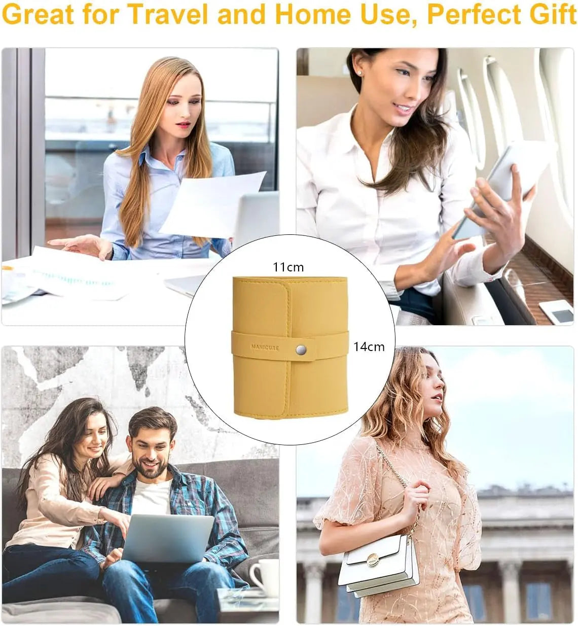 Tagliaunghie Set Professionale - Grooming Kit Strumenti per Manicure E Pedicure 16Pcs Con Lussuosa Custodia Da Viaggio in Pelle(Giallo)