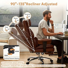 Supreme Comfort Reclining Desk Chair - Ergonomic High Back with Footrest, Adjustable Height for Big & Tall, Luxury PU Leather Executive Computer Task Chair, Lumbar Support & Padded Armrests HASHTAG