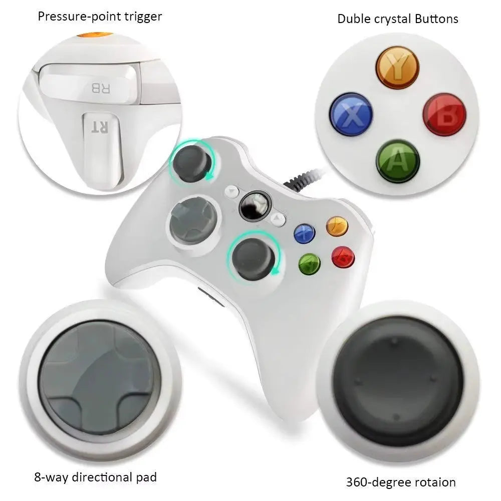 For Xbox 360 /360 Slim USB Wired Controller Console Gamepad Joypad for PC Joystick for 360 Console with Dual-Vibration Turbo