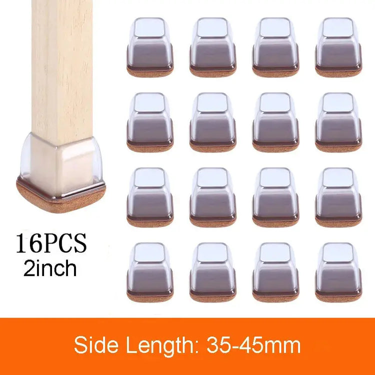 16PCS Transparent Table Chair Leg Protectors Caps Round Square for Furniture Foot Legs Cover Floor Protector with Felt Bottom - HASHTAG
