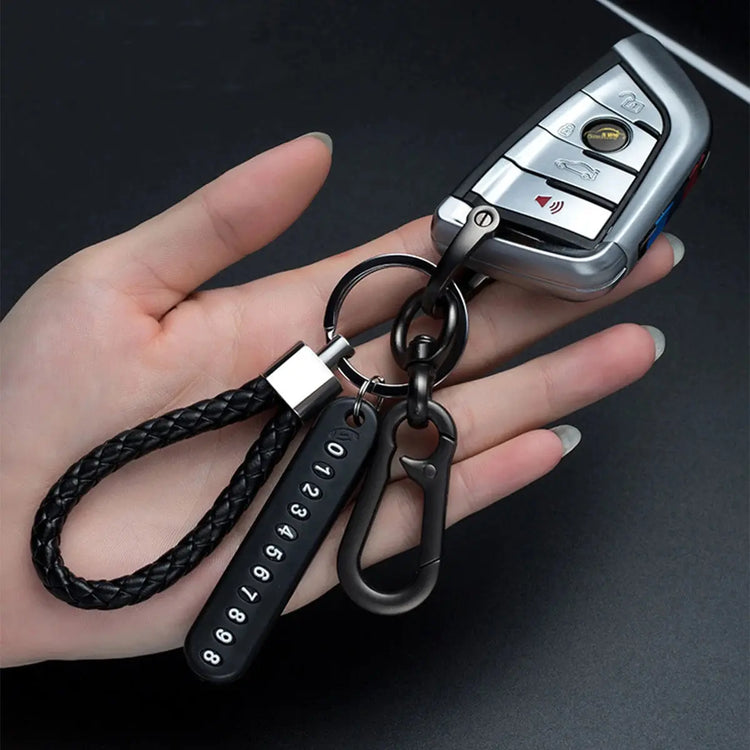 Trendy DIY Mobile Phone Number Plate Pendant Keychain for Men Punk Simple Woven Leather Rope Anti-lost Car Key Chain Accessories HASHTAG