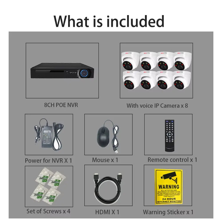 4K 8MP Ultra HD POE IP Security Camera System NVR Kit with Audio Out Door Bullet Indoor Dome Human Detection Video Surveillance