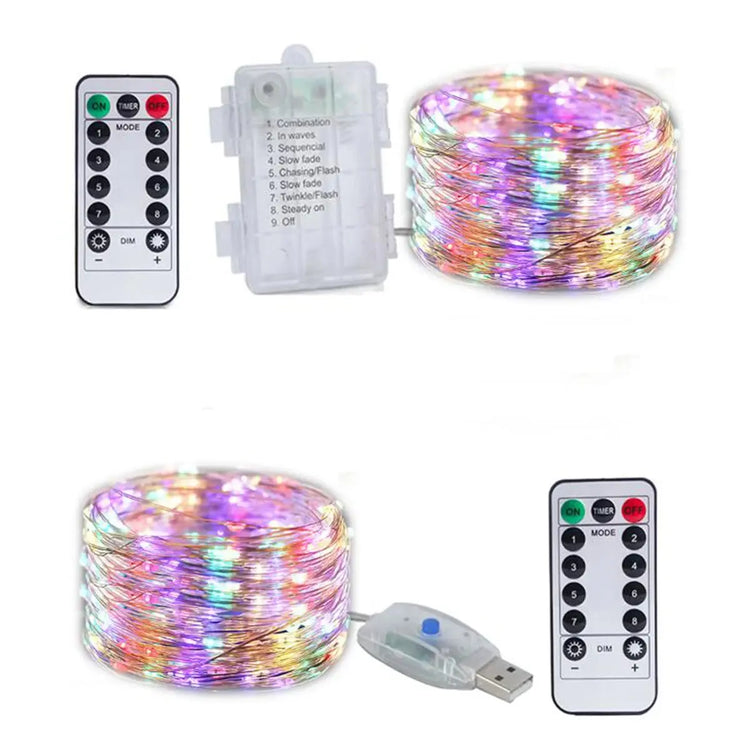Silver Wire LED Fairy String Lights USB/Battery Box Remote Birthday Garland Christmas Lamps For Wedding Party Decor 5M 10M 20M - HASHTAG