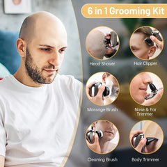 Men's Electronic Head Shaver Razor - Rechargeable Cordless Hair Shaving Razors For Bald Man 6 In 1 Wet Dry Beard Trimmer Body Hair Cutting Clipper Grooming Kit 7 Rotary Heads HASHTAG