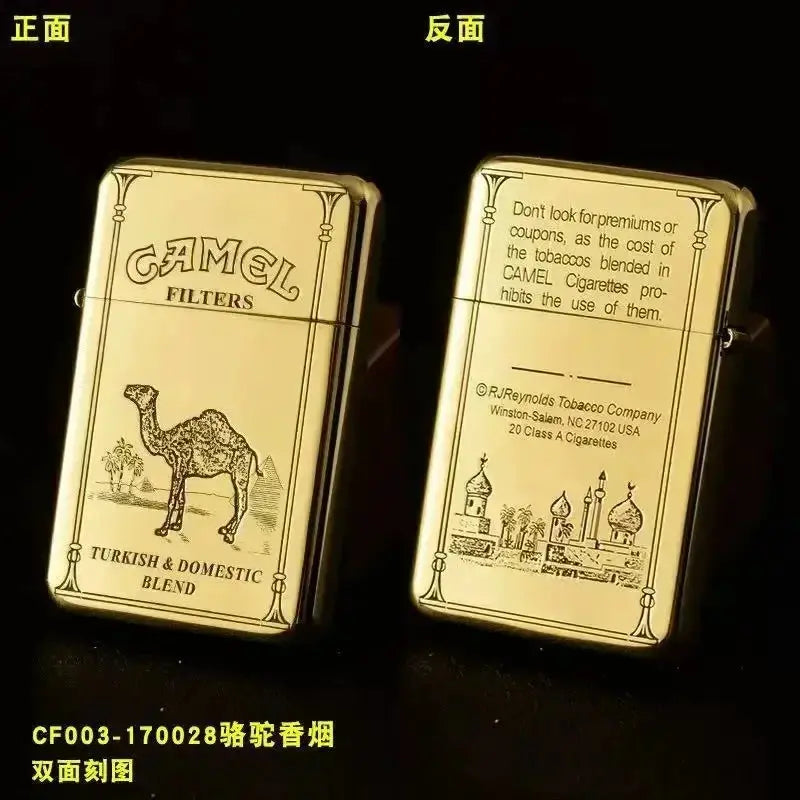 Exquisite Brass Kerosene Lighter Slim Windproof Vintage Grinding Wheel Ignition Lighter Cigarette Accessories Men&