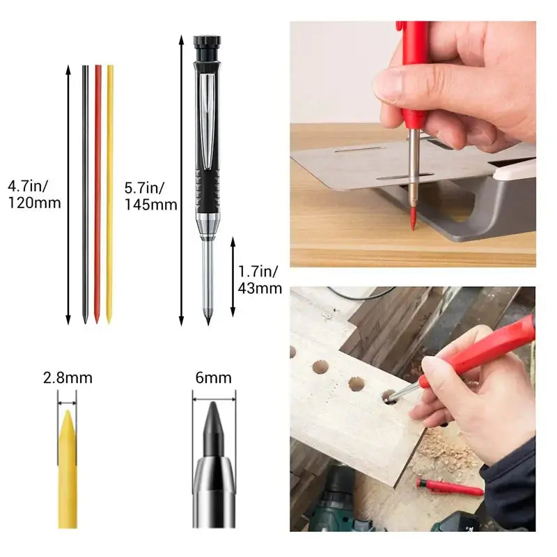 Solid Carpenter Mechanical Pencil with Sharpener Woodworking Tools 2.8mm 3 Colors Refill Construction Tools Stationery Supply - HASHTAG