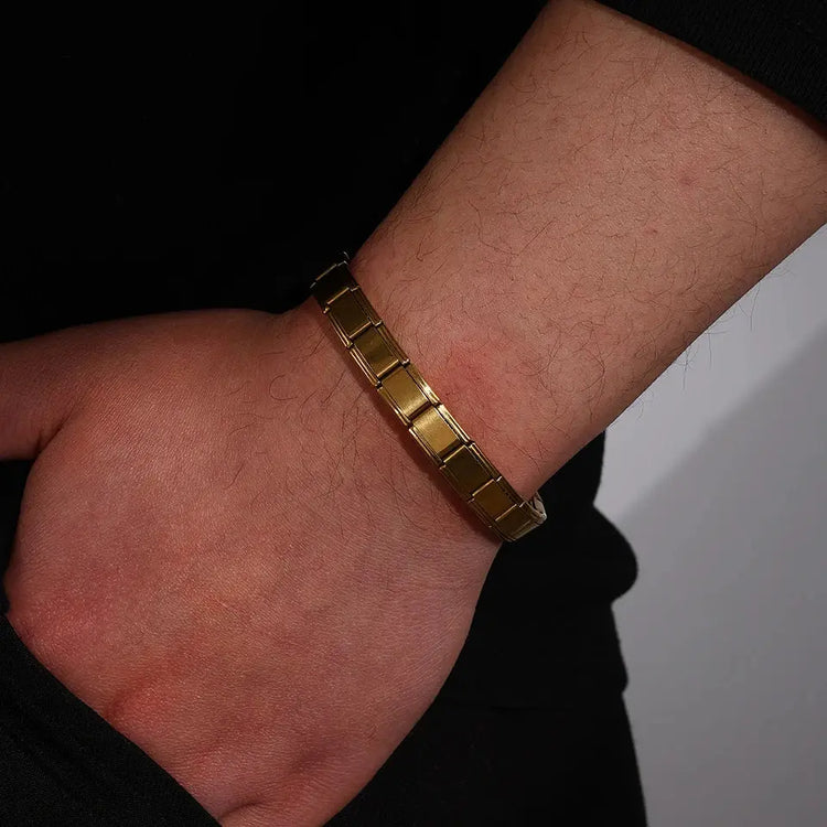 Trendy Square Italy Stainless Steel Bracelets For Women Men HipHop Metal Italian Modules Stretchable Gift Birthday Party Jewelry - My Hashtag Shop