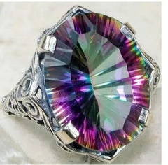 Retro Colorful Round Zircon Ring For Women HASHTAG