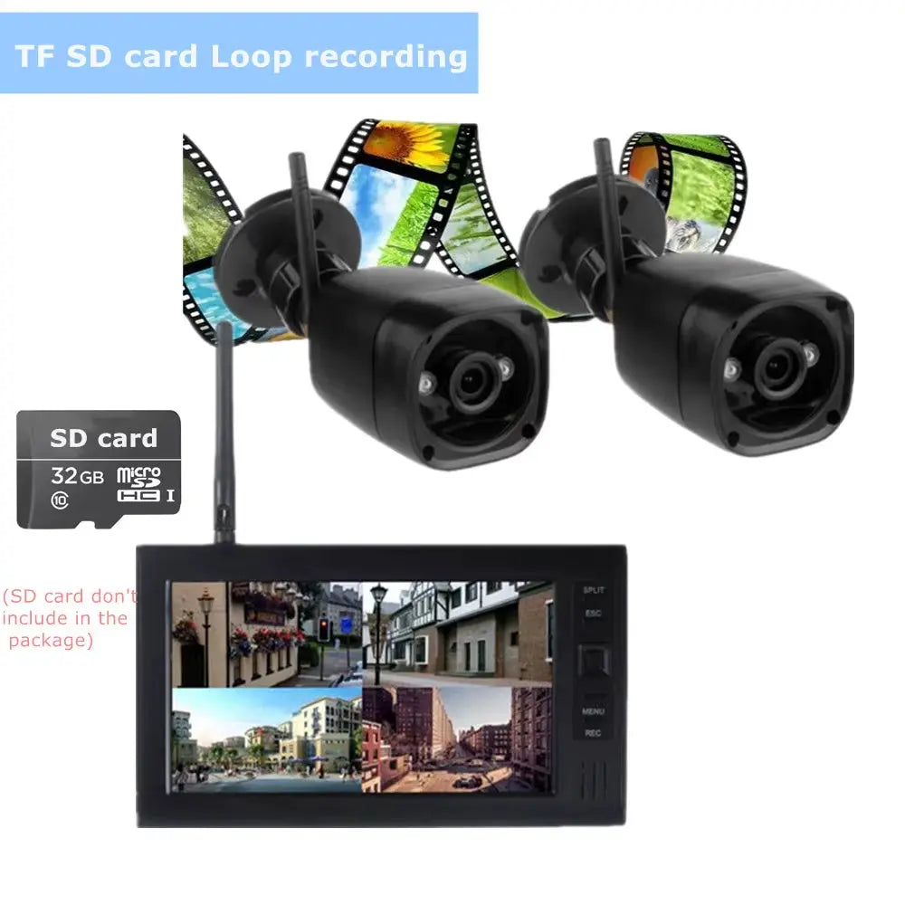 7" Lcd Cctv Security System Wifi Wireless Camera Video Surveillance Set Outdoor Battery IR Cam Home Dvr Kit Usb Sd W/ Recording