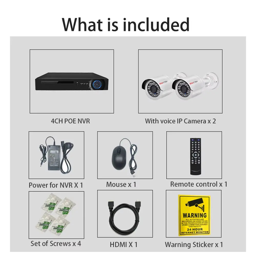 4K 8MP Ultra HD POE IP Security Camera System NVR Kit with Audio Out Door Bullet Indoor Dome Human Detection Video Surveillance