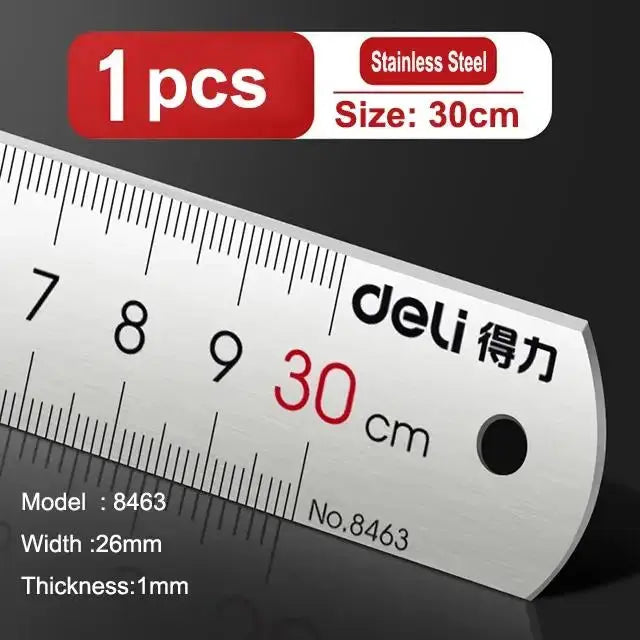 Deli Stainless Steel Ruler 15/20/30cm Metal Straight Ruler for Home School Precision Measuring Drawing Tool Supplies 1/2/5pcs - HASHTAG