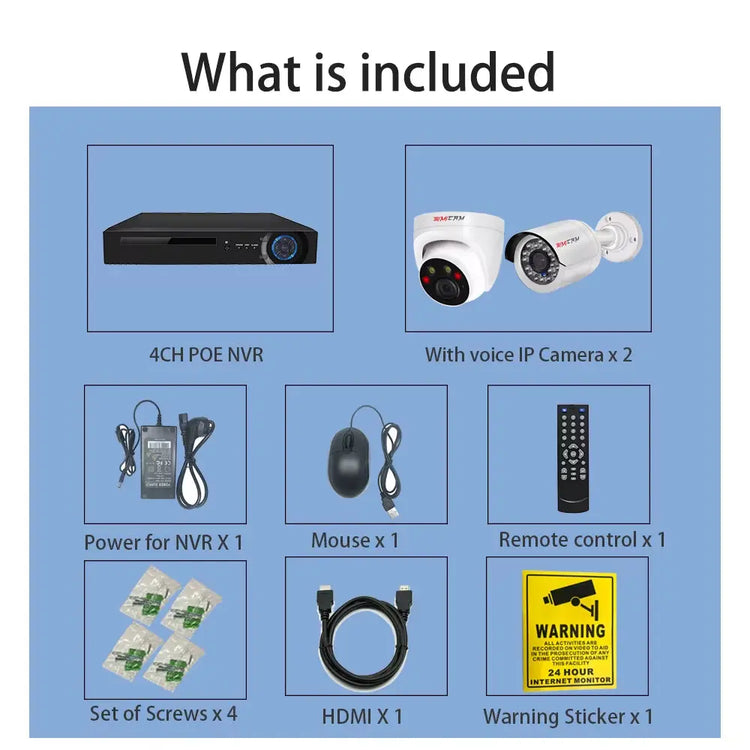 4K 8MP Ultra HD POE IP Security Camera System NVR Kit with Audio Out Door Bullet Indoor Dome Human Detection Video Surveillance