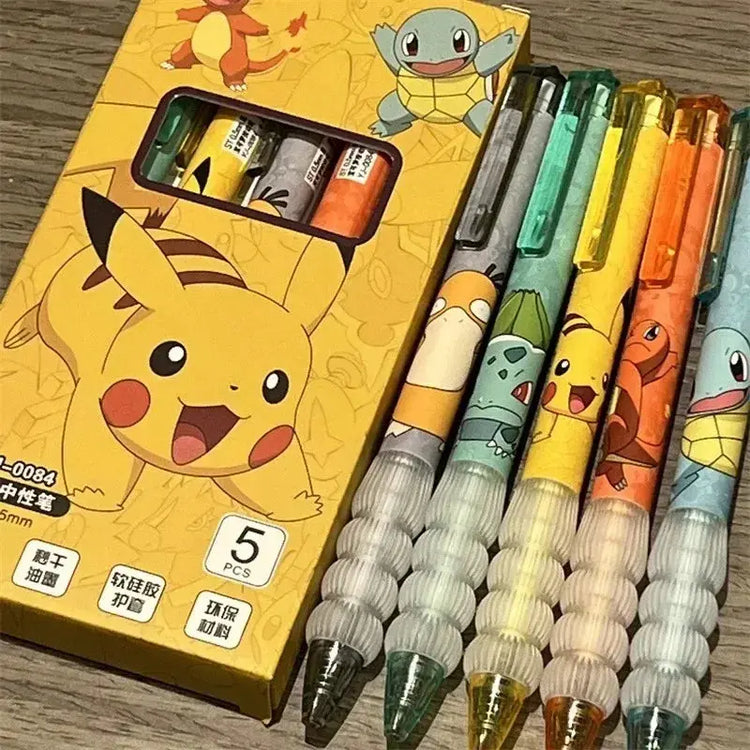 5pcs Pokemon Pikachu Gel Pen Cute Anime Cartoon Charmander Squirtle Press on Gel Pen Stationery School Supplies Holiday Gifts - HASHTAG