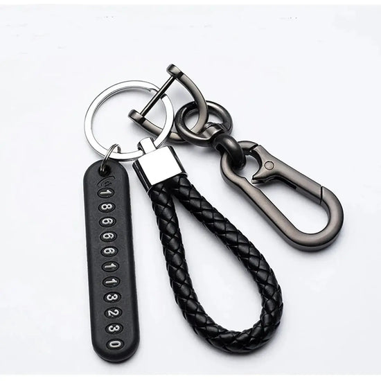 Ingemark Trendy DIY Mobile Phone Number Plate Pendant Keychain Men Punk Woven Leather Rope Anti-lost Car Key Chain Accessories - My Hashtag Shop