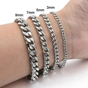 New Trendy Cuban Chain Men Bracelet Classic Stainless Steel 3/5/7/9mm Width Chain Bracelet For Men Women Jewelry Gift HASHTAG