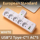 EU plug and socket, 4-pole socket, multifunctional wall plug, with or without extension cords or USB and Type-C interfaces HASHTAG