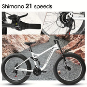 26in Adult/Youth Full 21 Speed Mountain Tire Bike, Double Disc Brakes, High Carbon Steel Frame, with Spring Shock Absorber, Front Suspension, Mountain Bike, City Commuter City Bike, Bike HASHTAG
