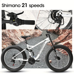26in Adult/Youth Full 21 Speed Mountain Tire Bike, Double Disc Brakes, High Carbon Steel Frame, with Spring Shock Absorber, Front Suspension, Mountain Bike, City Commuter City Bike, Bike HASHTAG
