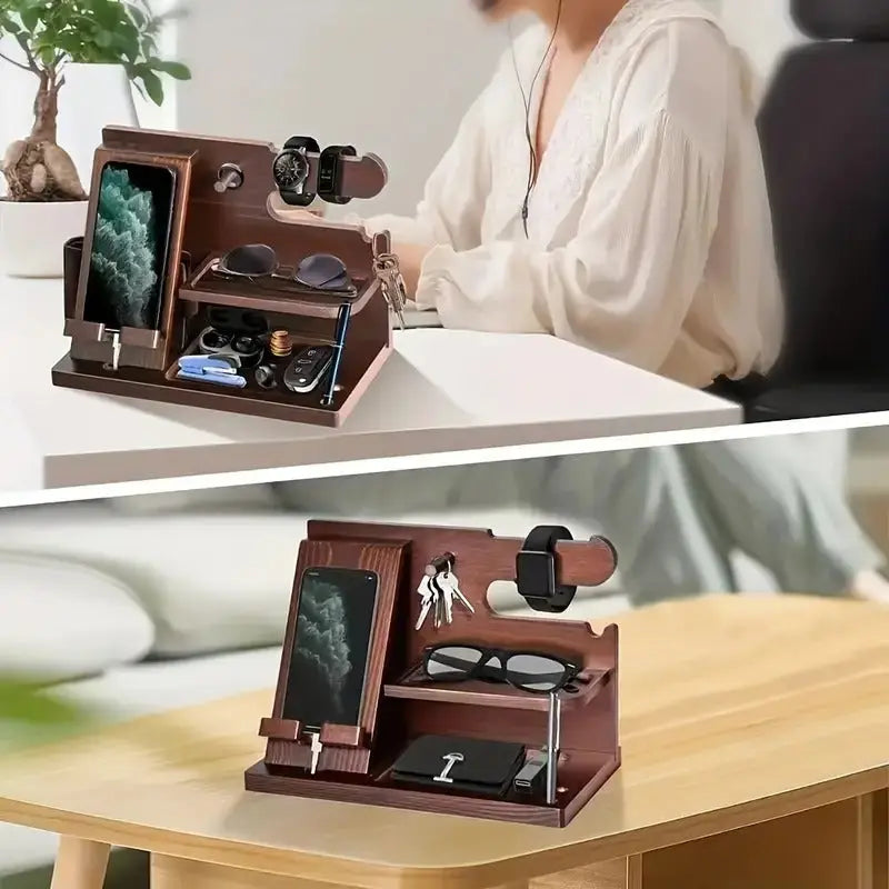 NNETM Wooden Desk Organizer Phone Docking Station Stand - HASHTAG