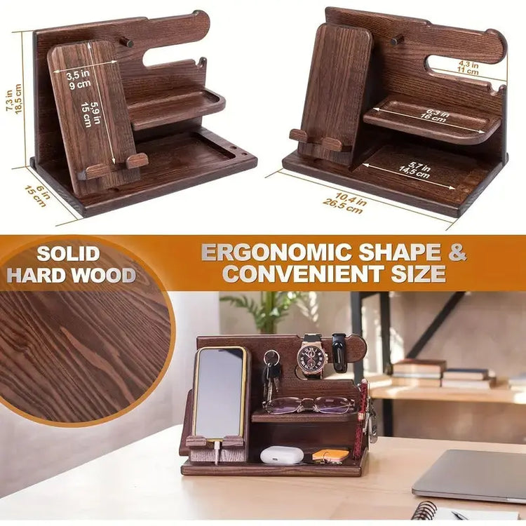 NNETM Wooden Desk Organizer Phone Docking Station Stand - HASHTAG