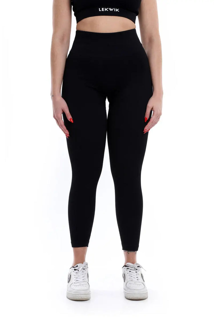 Leggings a costine nero modello CIRCE a vita alta LEKWIK®