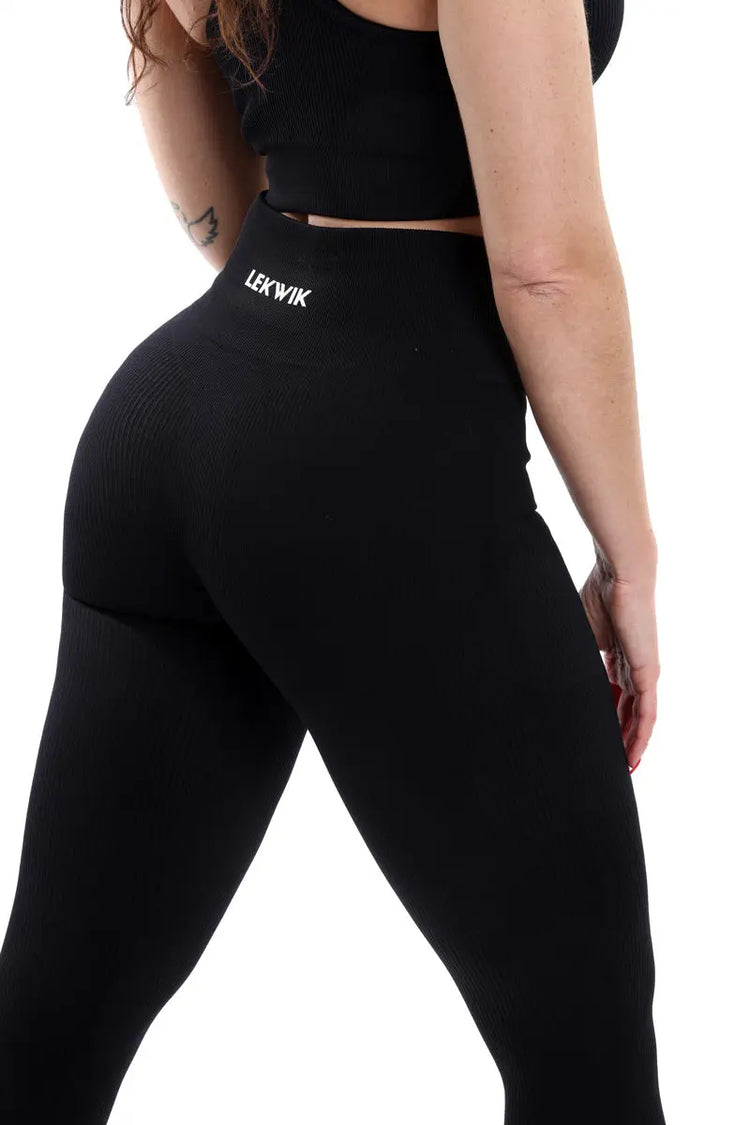 Leggings a costine nero modello CIRCE a vita alta LEKWIK®