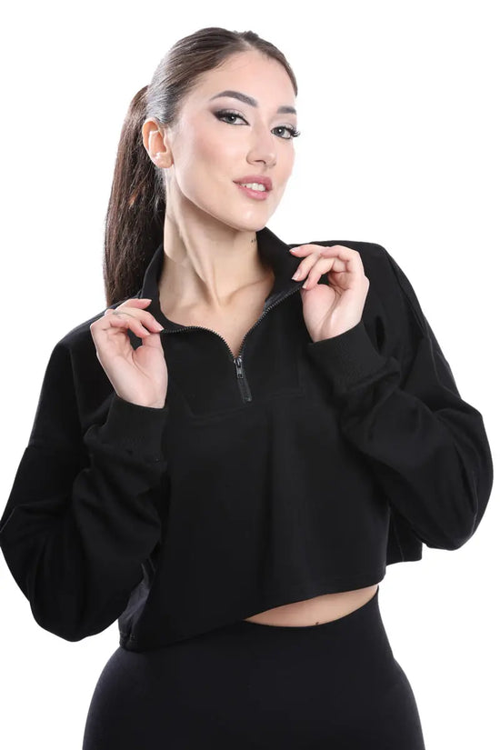 Felpa a vita corta nera modello IRIS - HASHTAG