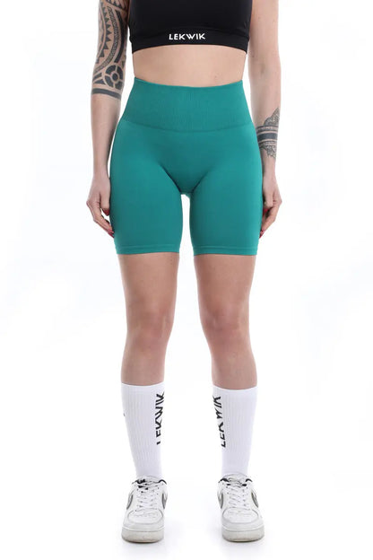 Shorts smeraldo modello EVA a vita alta senza cuciture - HASHTAG